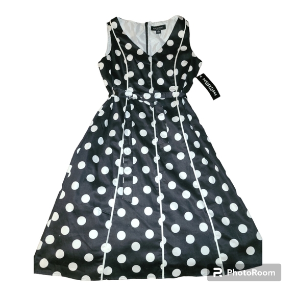 NWT* Perceptions* Sleeveless Dress* Black/White Polka Dots* Sz 8 - Picture 1 of 6